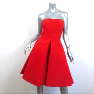 Oscar de la Renta Strapless Pleated Cocktail Dress Red Silk Faille Size 6