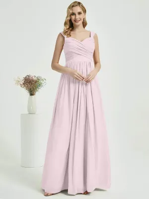 Pale Rose Sweetheart Backless V-Neck Chiffon Maxi Bridesmaid Dress