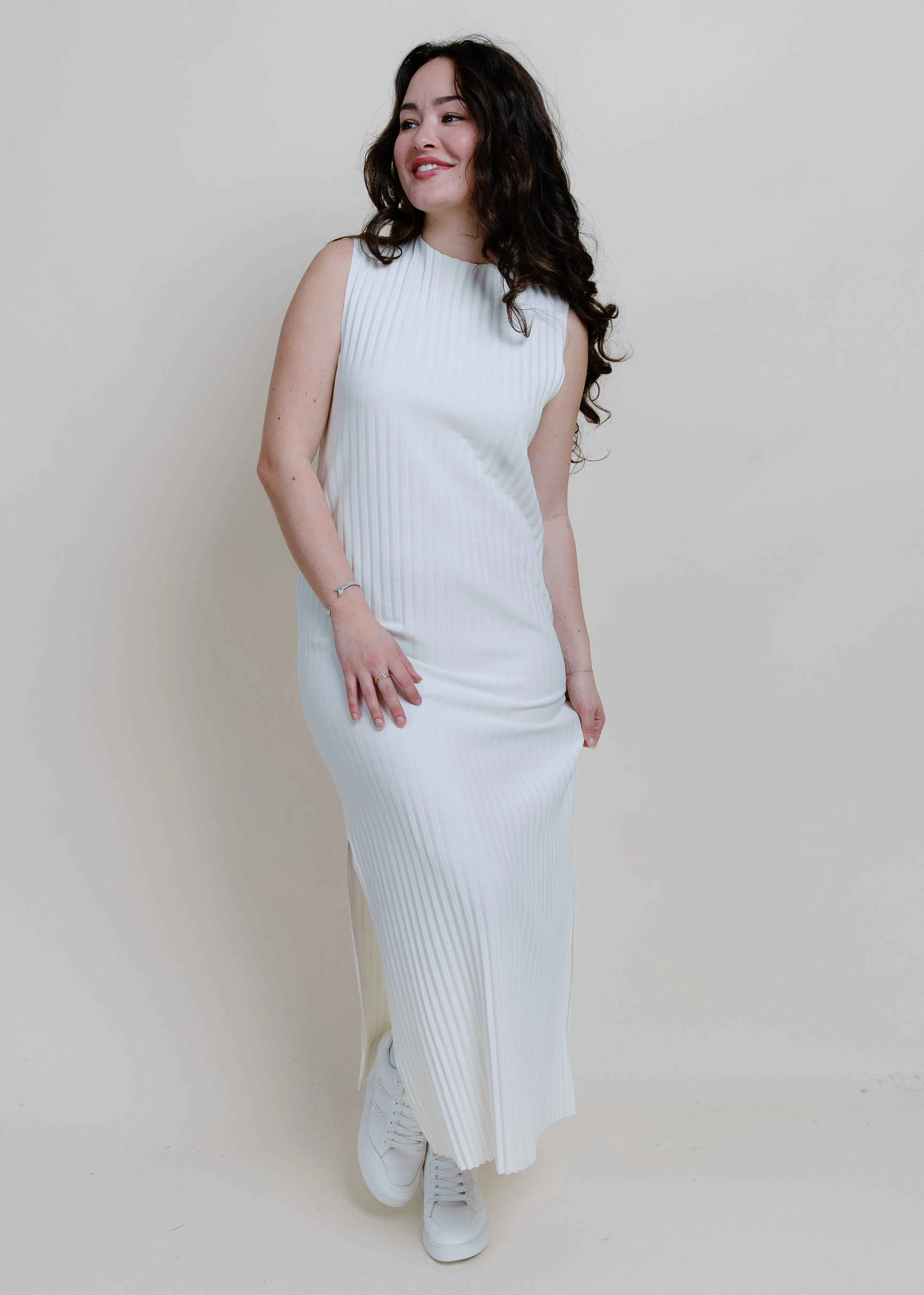 Paris Pleated Midi Dress - White