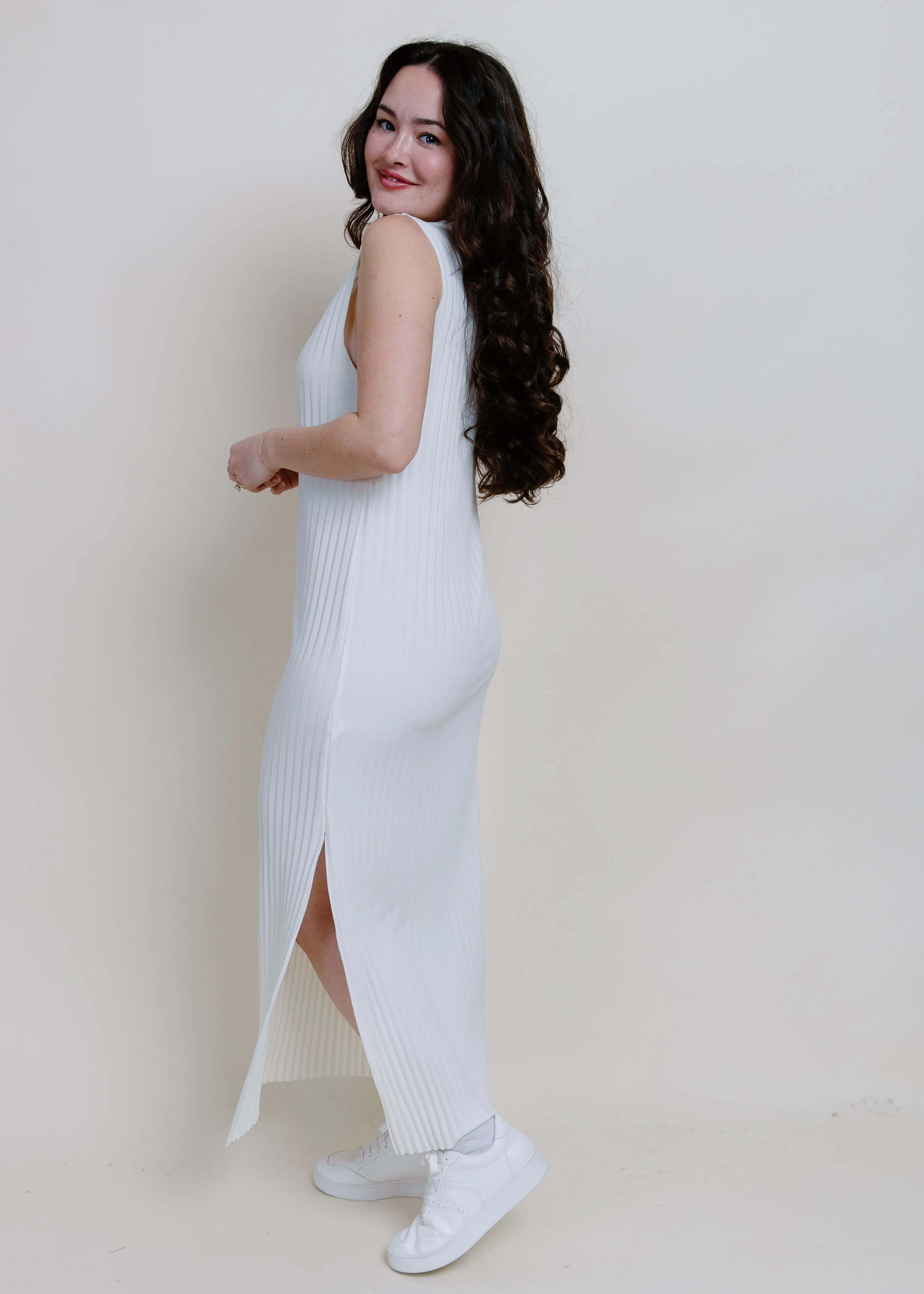 Paris Pleated Midi Dress - White