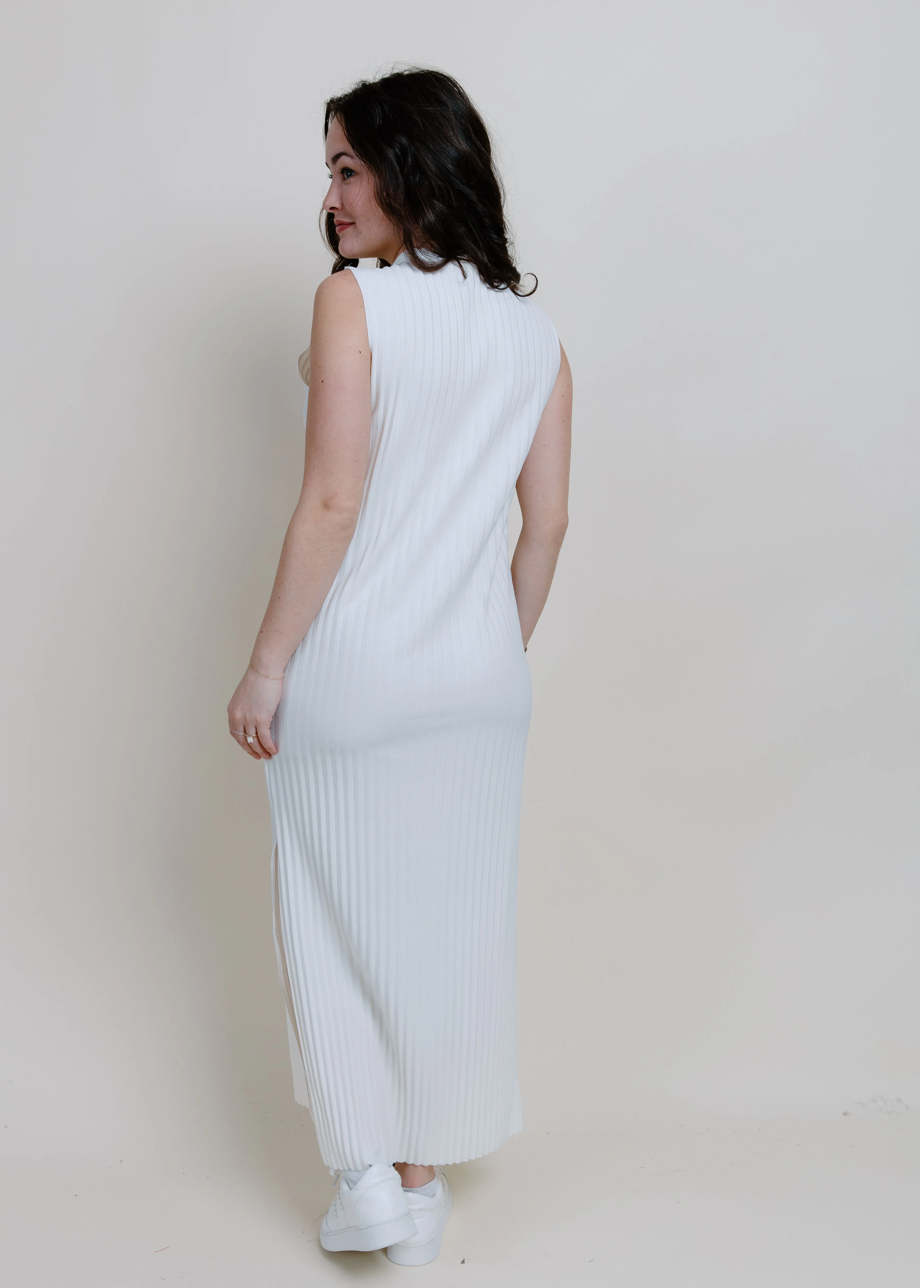 Paris Pleated Midi Dress - White