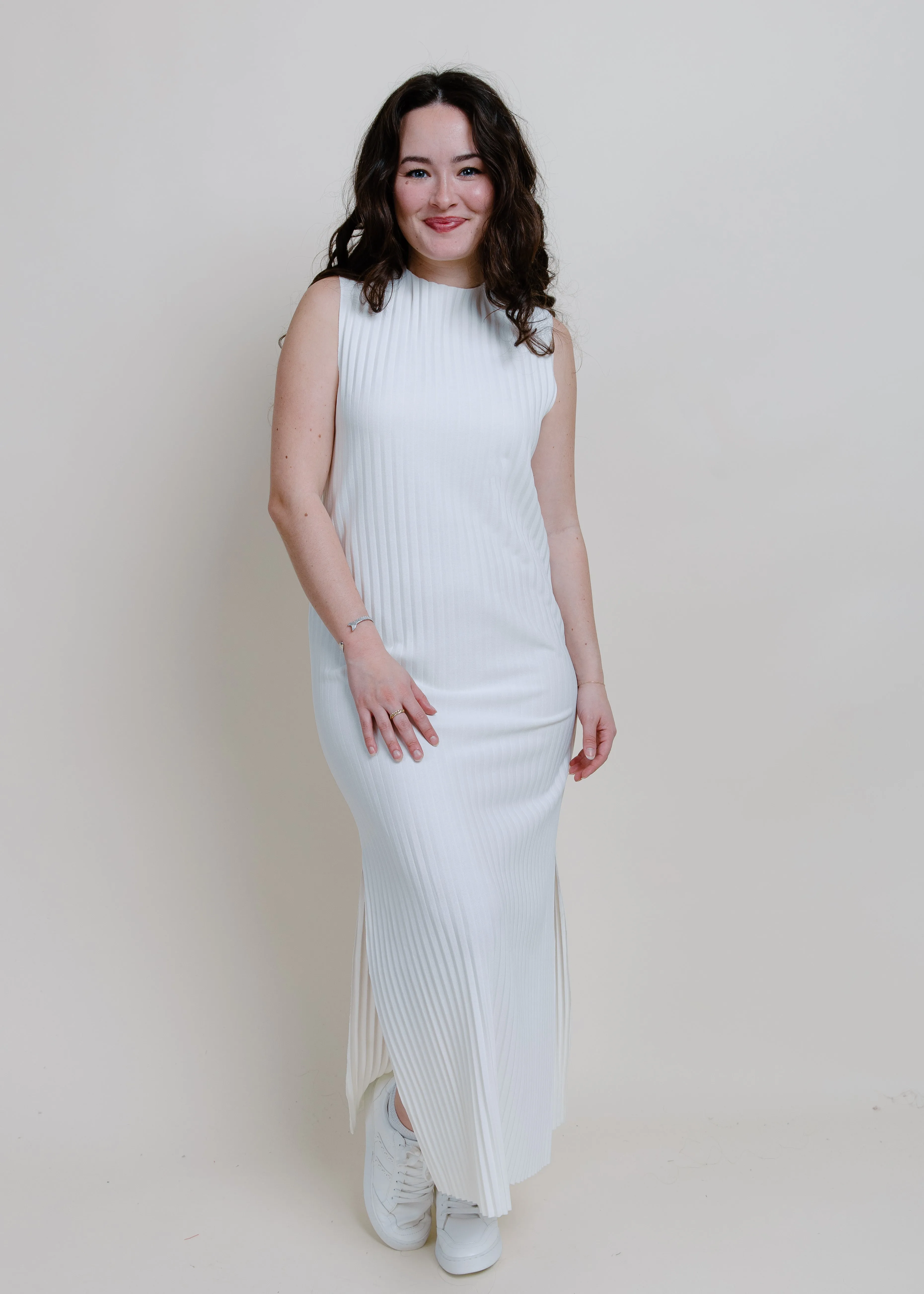 Paris Pleated Midi Dress - White