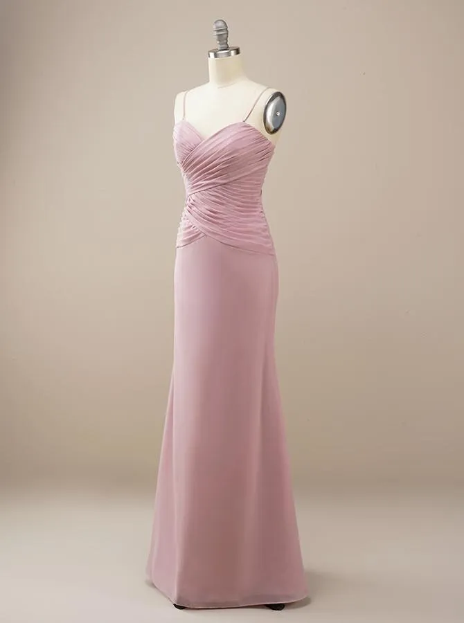 Pink Chiffon Bridesmaid Dress with Straps BM226