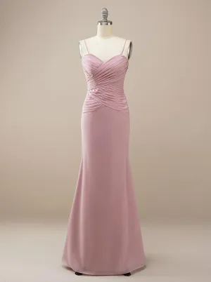 Pink Chiffon Bridesmaid Dress with Straps BM226