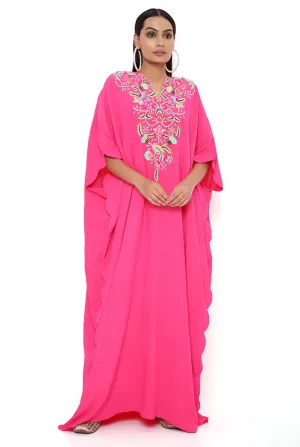PINK CREPE EMBROIDERED SCALLOPED KAFTAN