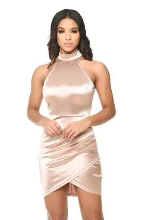 Pink Halter Neck Crossover Mini Dress