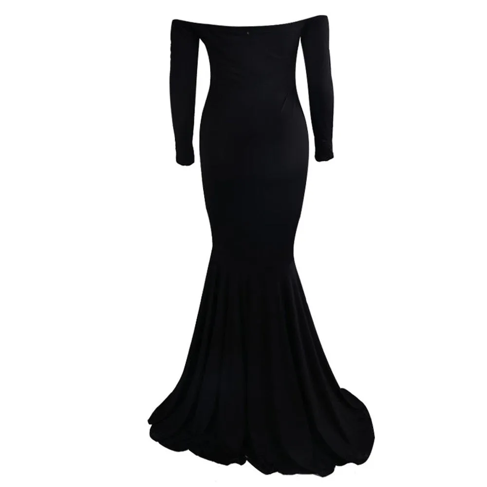 Plain Black Off Shoulder Gown