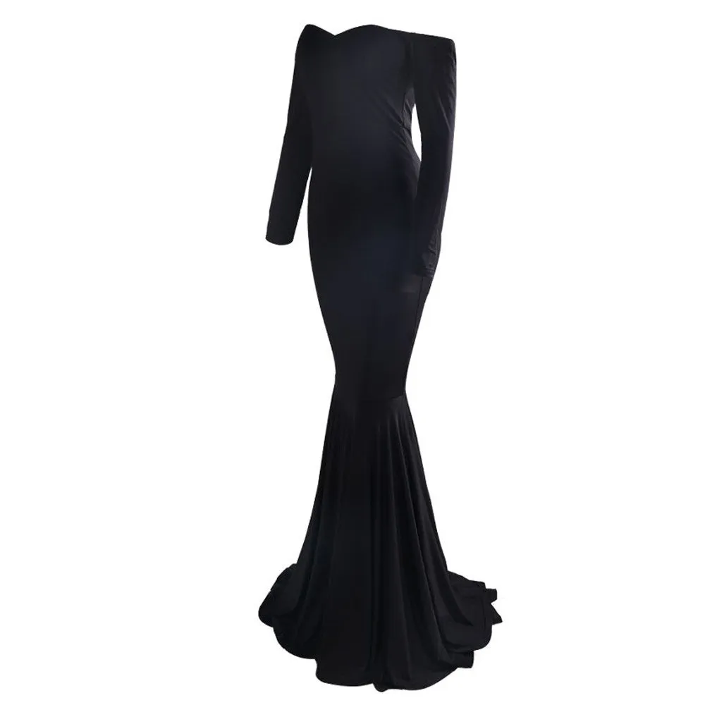 Plain Black Off Shoulder Gown