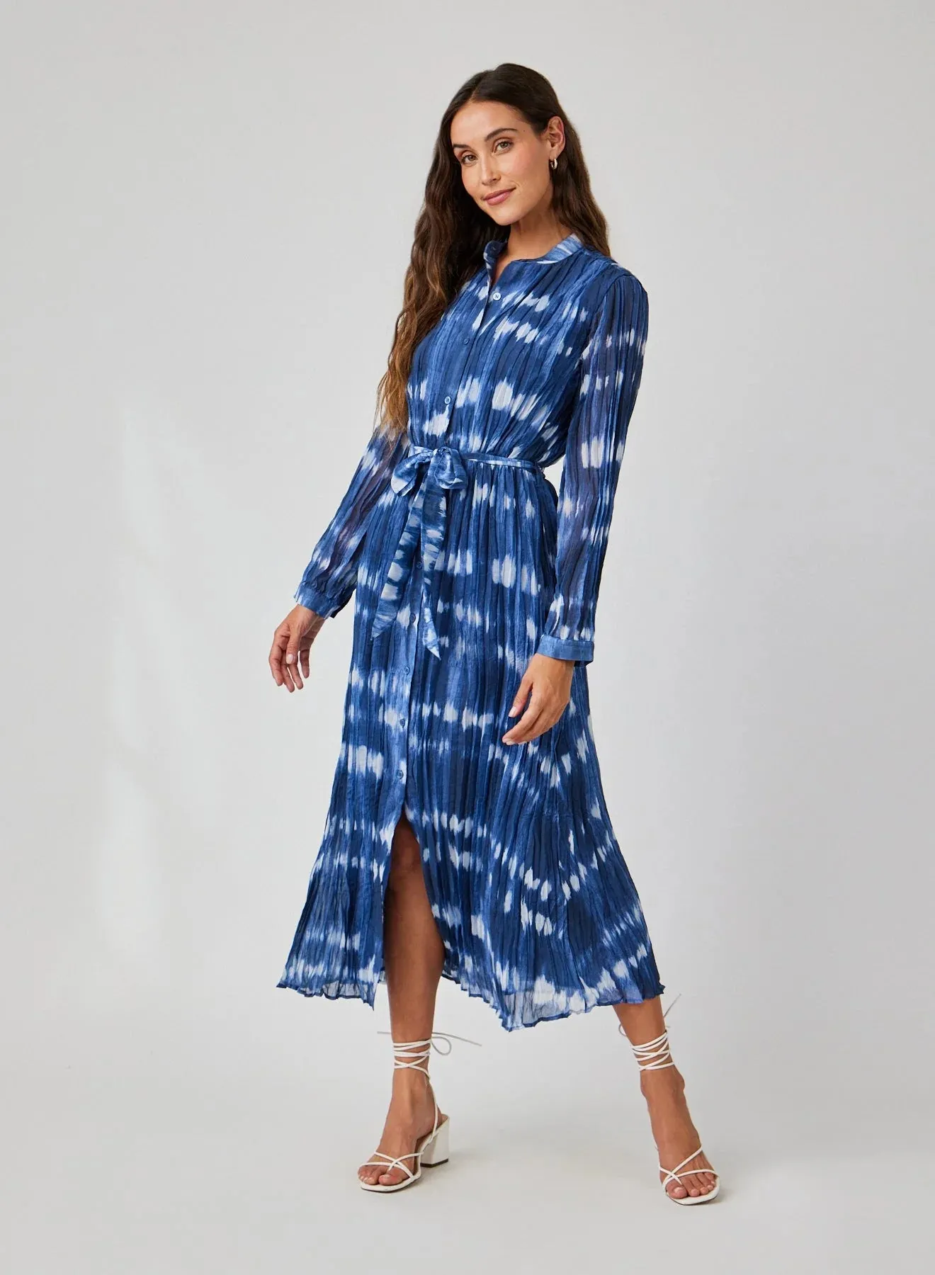Pleated Maxi Shirt Dress