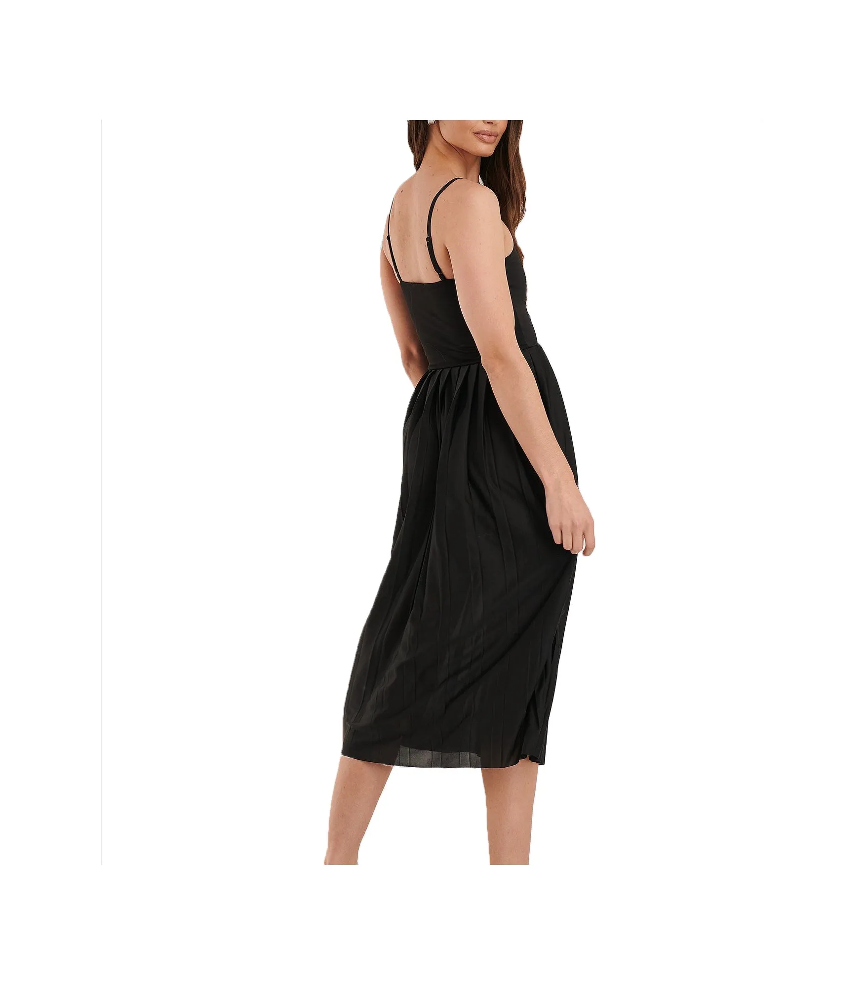 Pleated Strap Dress - Black