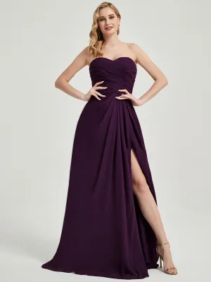 Plum Sweetheart Neck Floor-Length Chiffon Bridesmaid Dress with Slit