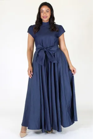 Plus Size Elegant Mock Neck Ribbon Maxi Dress [PRE-ORDER]