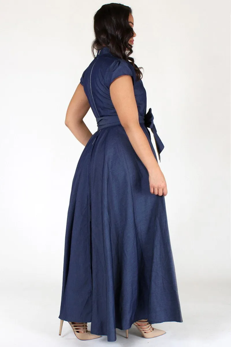 Plus Size Elegant Mock Neck Ribbon Maxi Dress [PRE-ORDER]