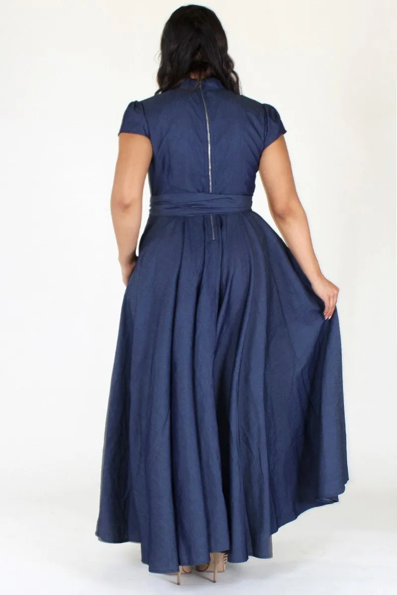 Plus Size Elegant Mock Neck Ribbon Maxi Dress [PRE-ORDER]