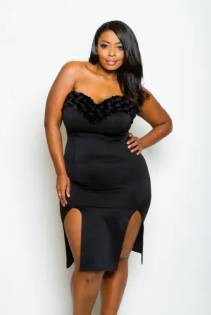 Plus Size Fur Trim Lovable Sweetheart Dress