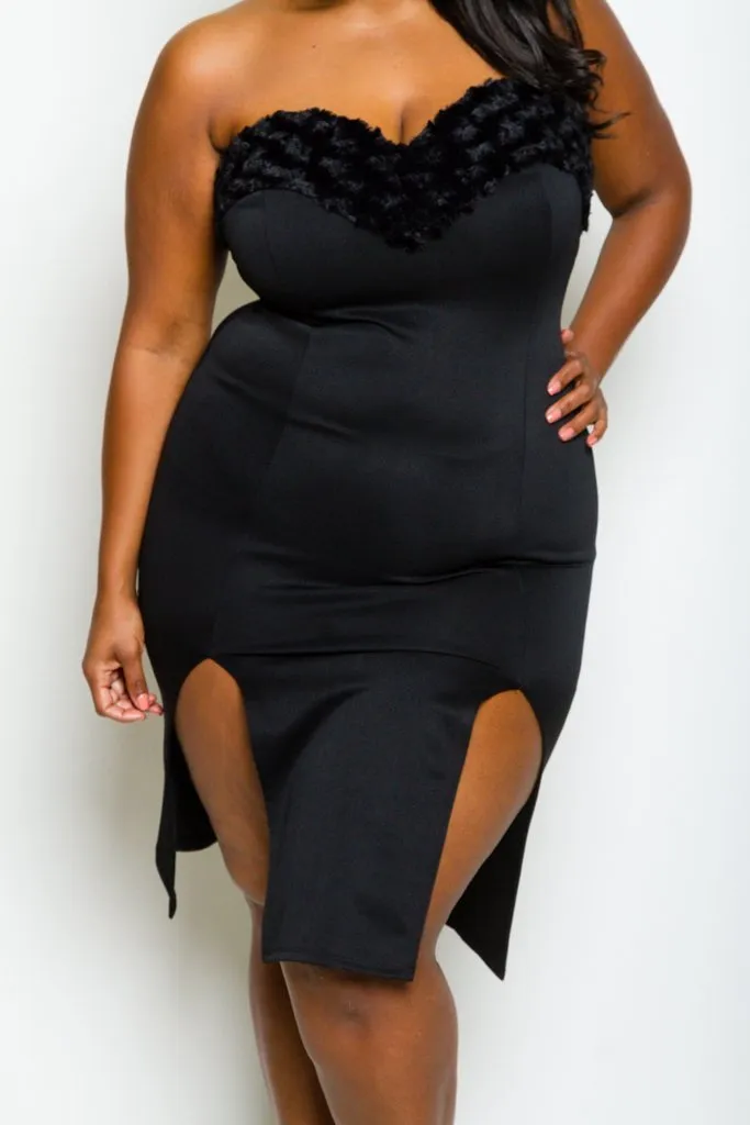 Plus Size Fur Trim Lovable Sweetheart Dress