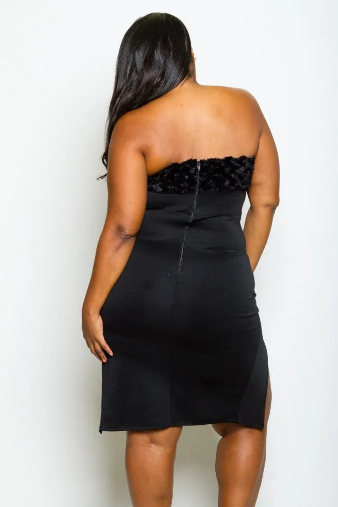 Plus Size Fur Trim Lovable Sweetheart Dress