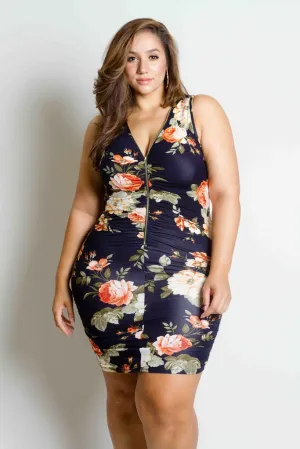 Plus Size Gorgeous Floral Ruched Dress