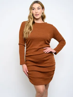 PLUS SIZE RUCHED LONG SLEEVE DRESS