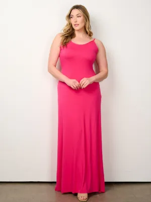PLUS SIZE SLEEVELESS OPEN BACKED RUCHED MAXI DRESS
