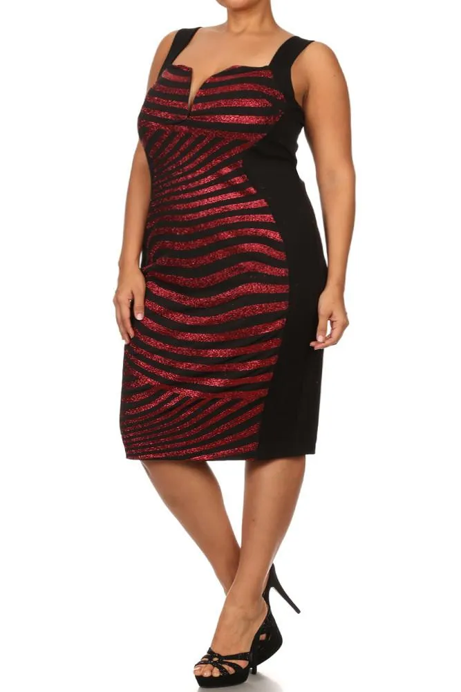 Plus Size Sparkling Sweetheart Neck Stripe Dress