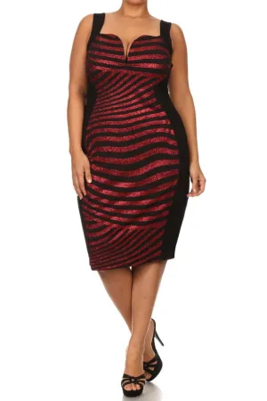 Plus Size Sparkling Sweetheart Neck Stripe Dress