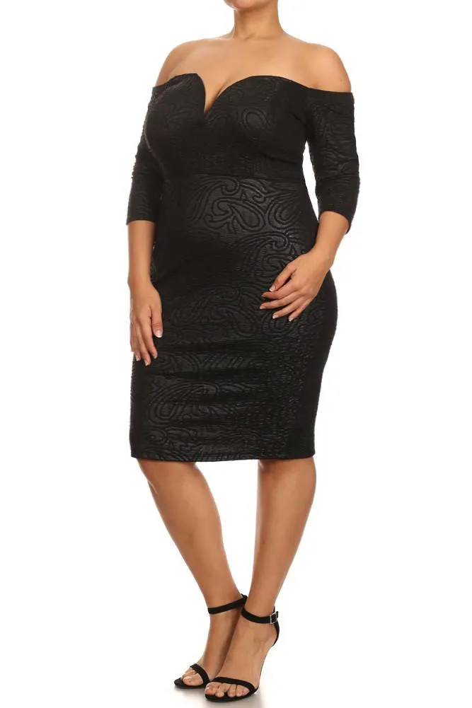 Plus Size Textured Paisley Off Shoulders Dress