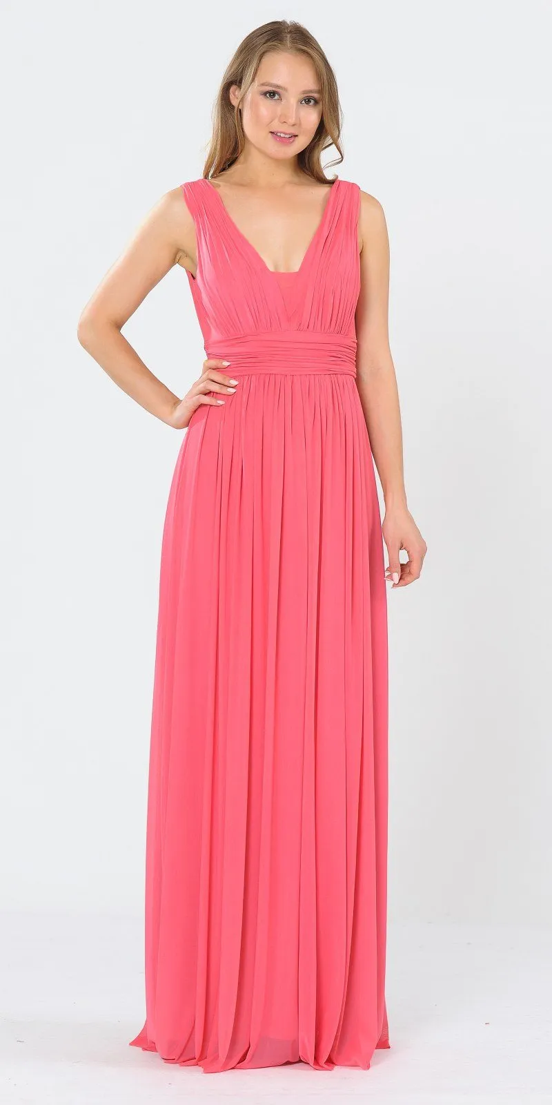 Poly USA 8408 V-Neck and Back Long Dress Sleeveless