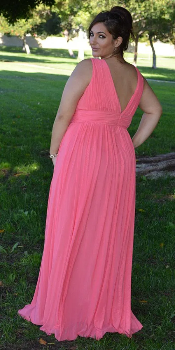 Poly USA 8408 V-Neck and Back Long Dress Sleeveless