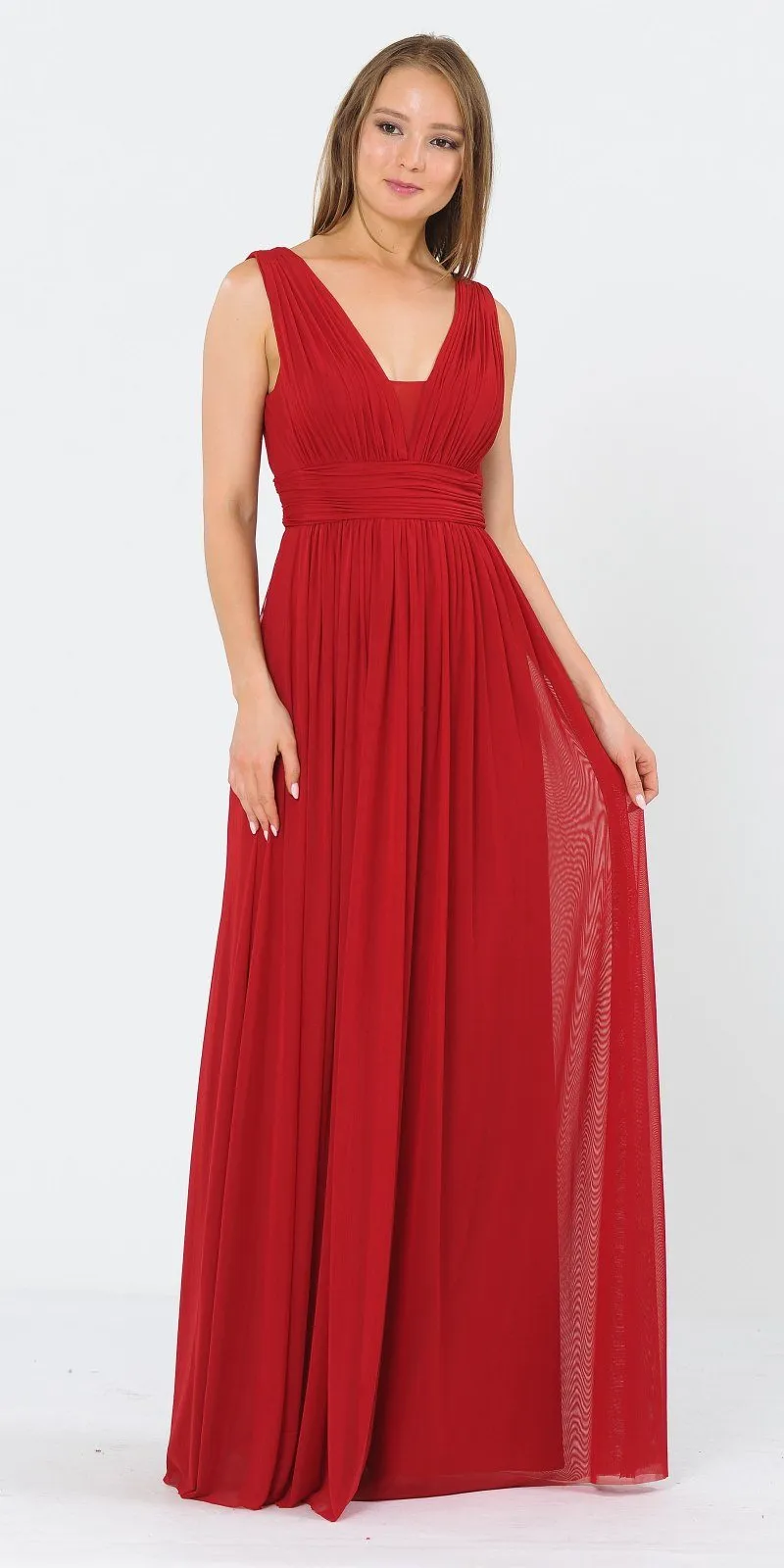 Poly USA 8408 V-Neck and Back Long Dress Sleeveless