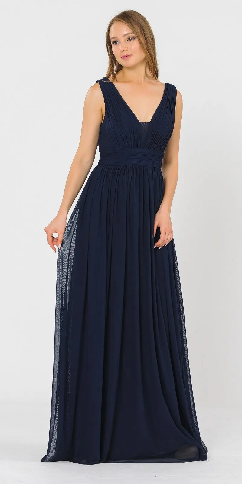 Poly USA 8408 V-Neck and Back Long Dress Sleeveless