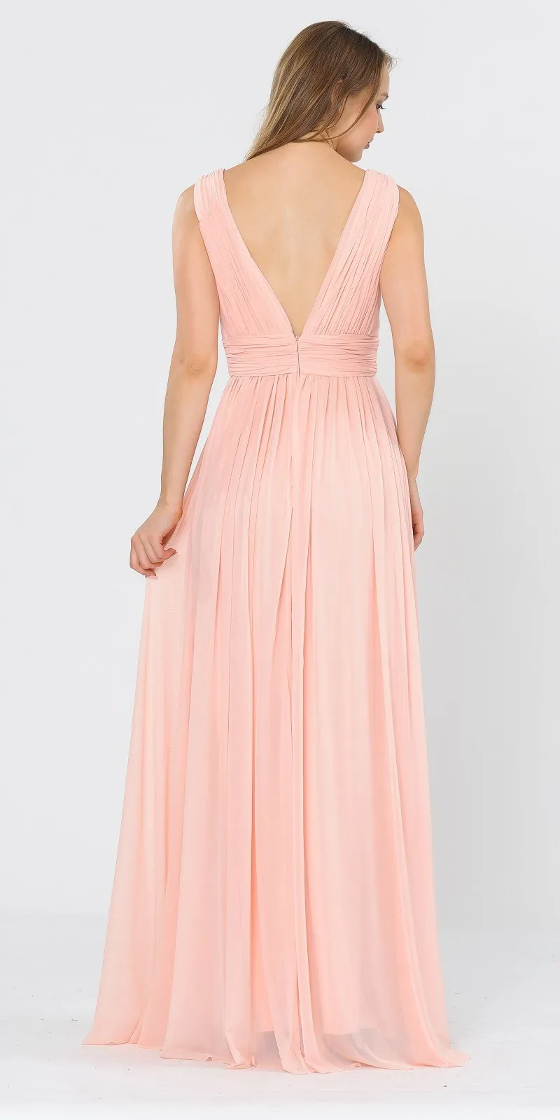 Poly USA 8408 V-Neck and Back Long Dress Sleeveless