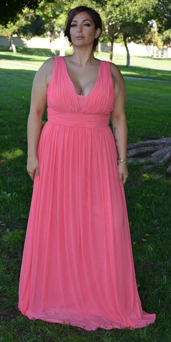 Poly USA 8408 V-Neck and Back Long Dress Sleeveless