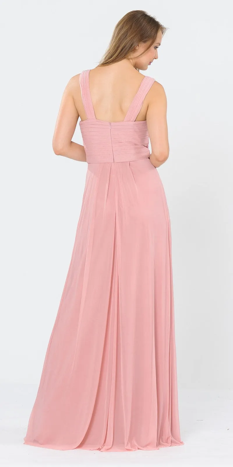 Poly USA 8554 Chiffon A-Line Long Dress Pleated Bodice