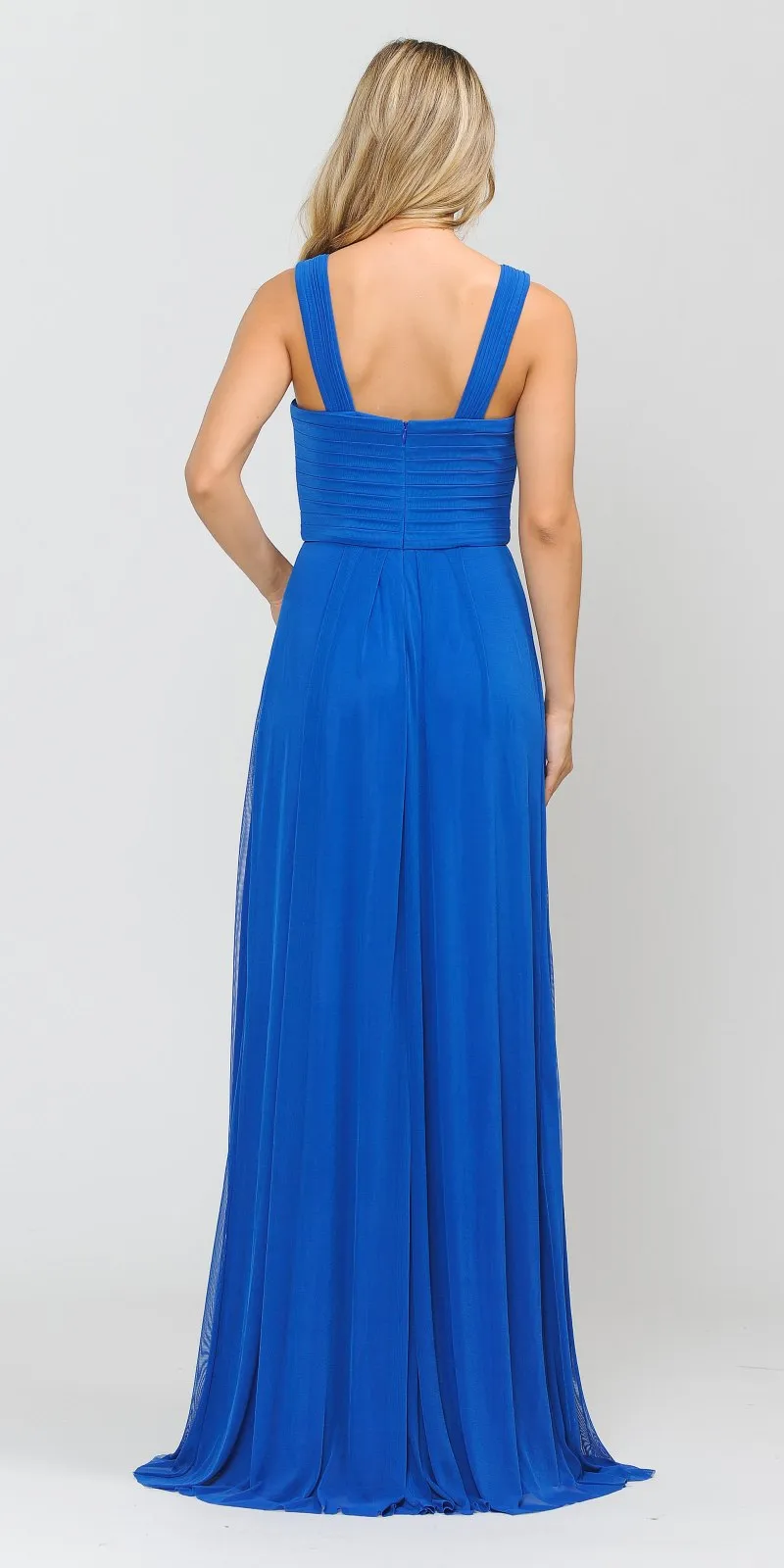 Poly USA 8554 Chiffon A-Line Long Dress Pleated Bodice