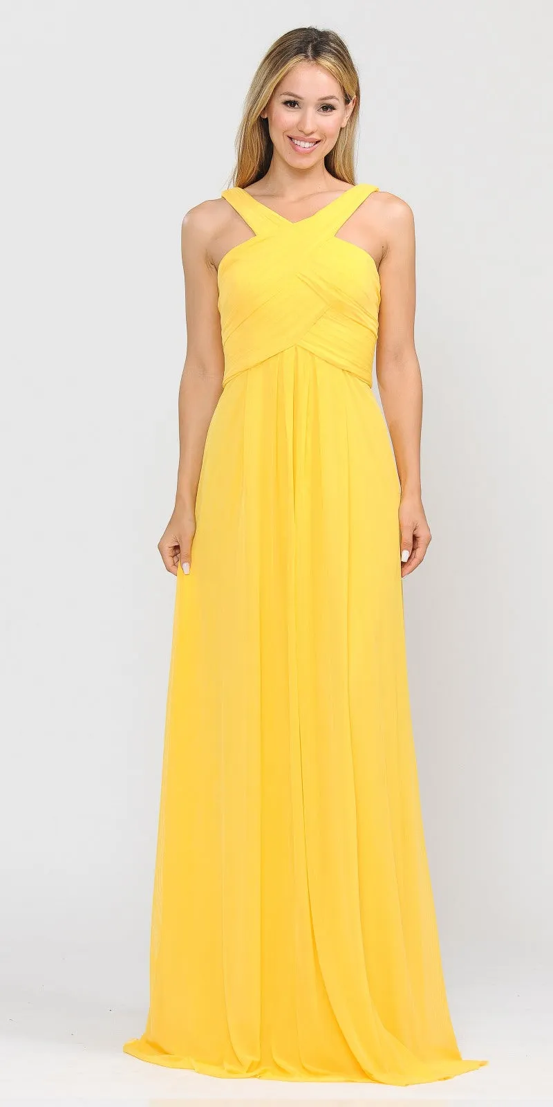 Poly USA 8554 Chiffon A-Line Long Dress Pleated Bodice