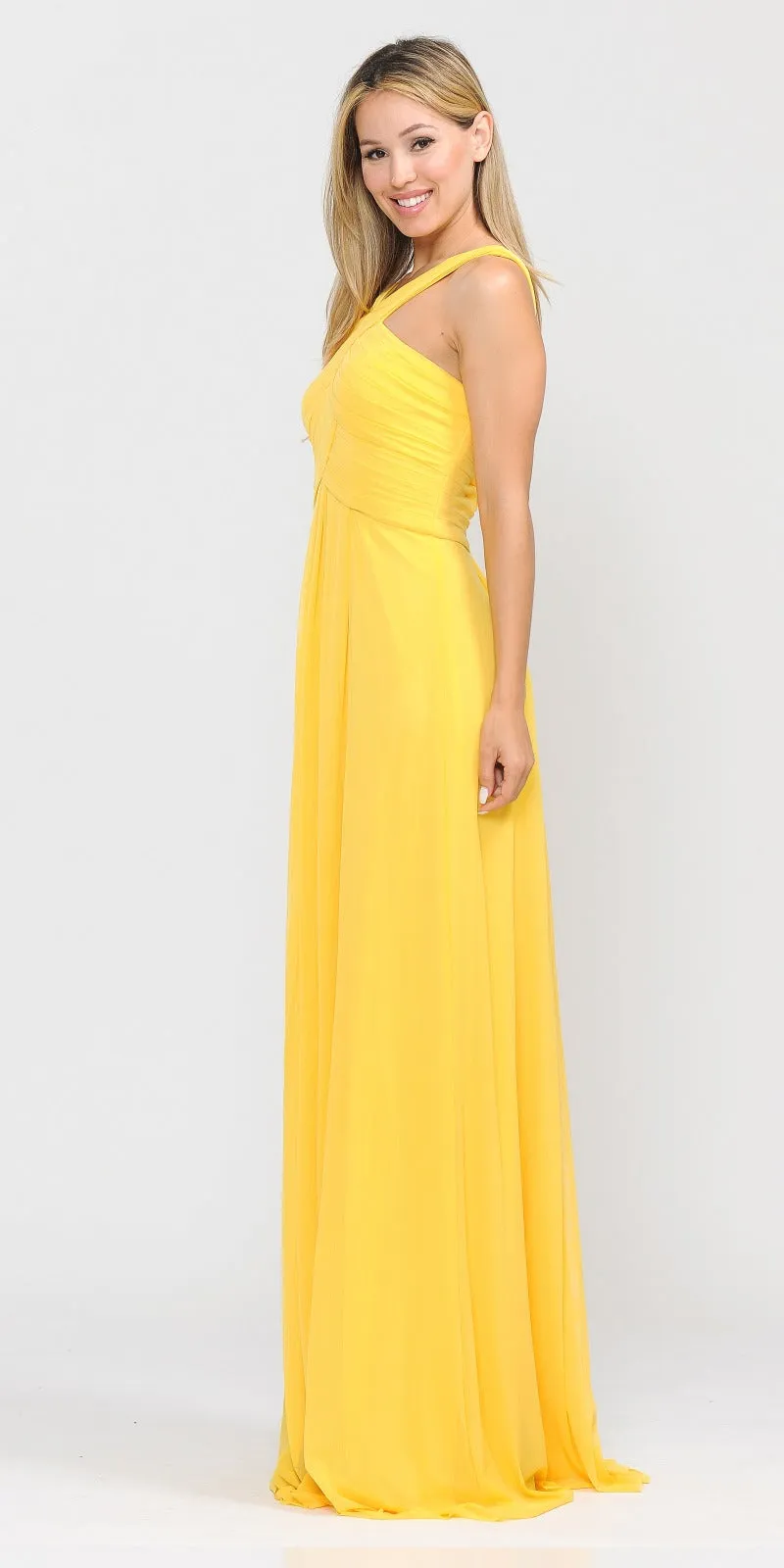 Poly USA 8554 Chiffon A-Line Long Dress Pleated Bodice