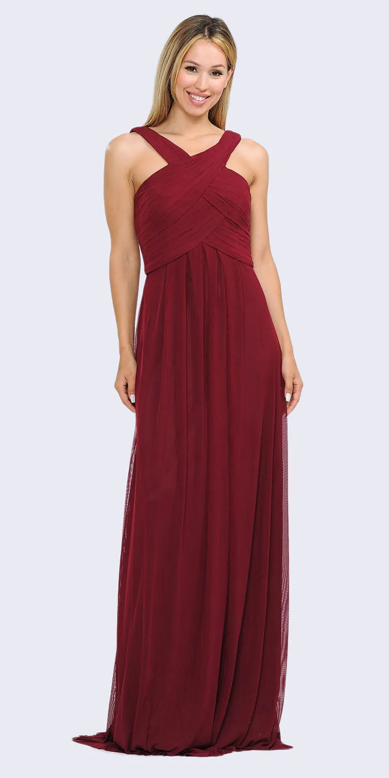Poly USA 8554 Chiffon A-Line Long Dress Pleated Bodice