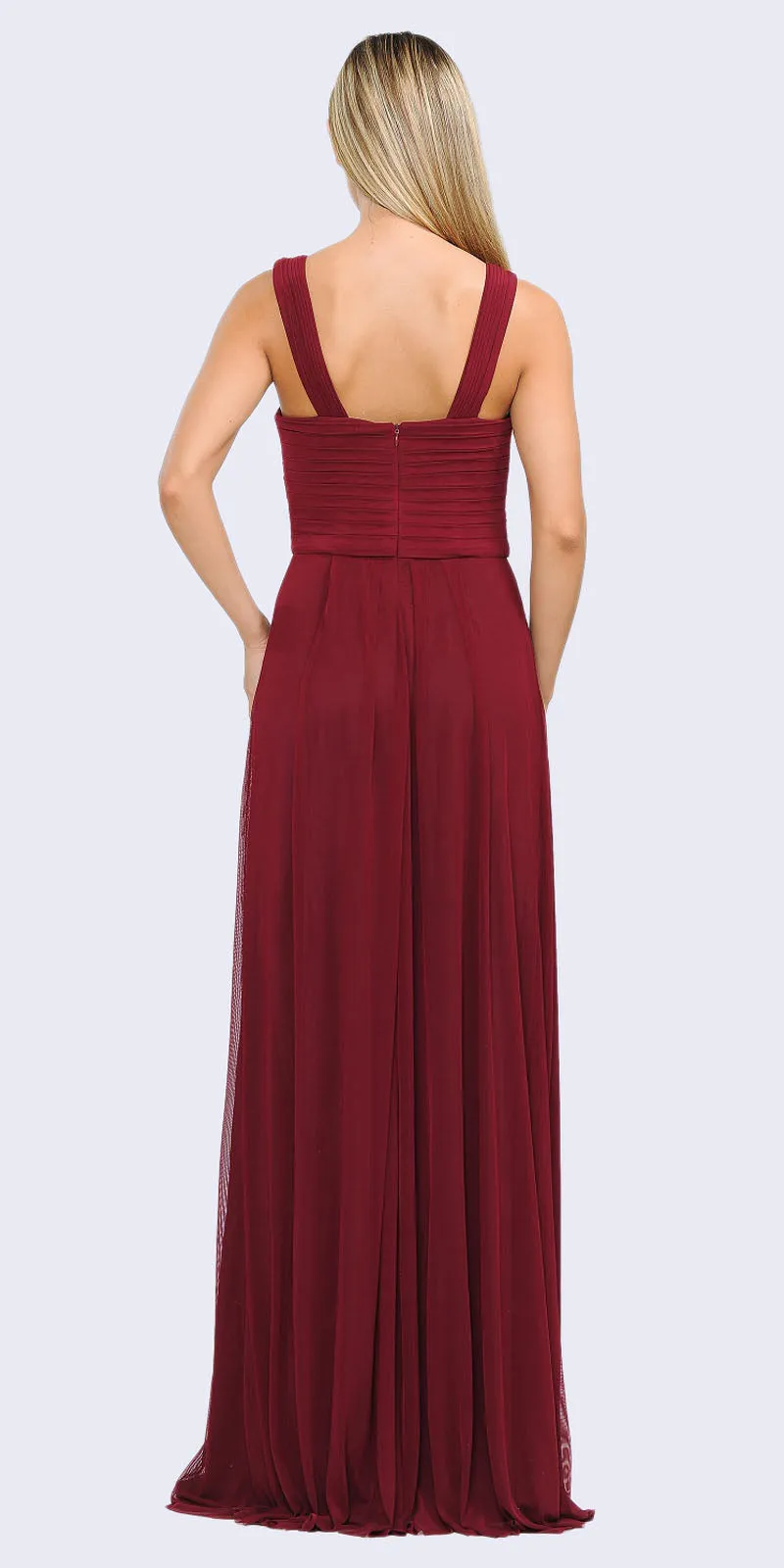 Poly USA 8554 Chiffon A-Line Long Dress Pleated Bodice