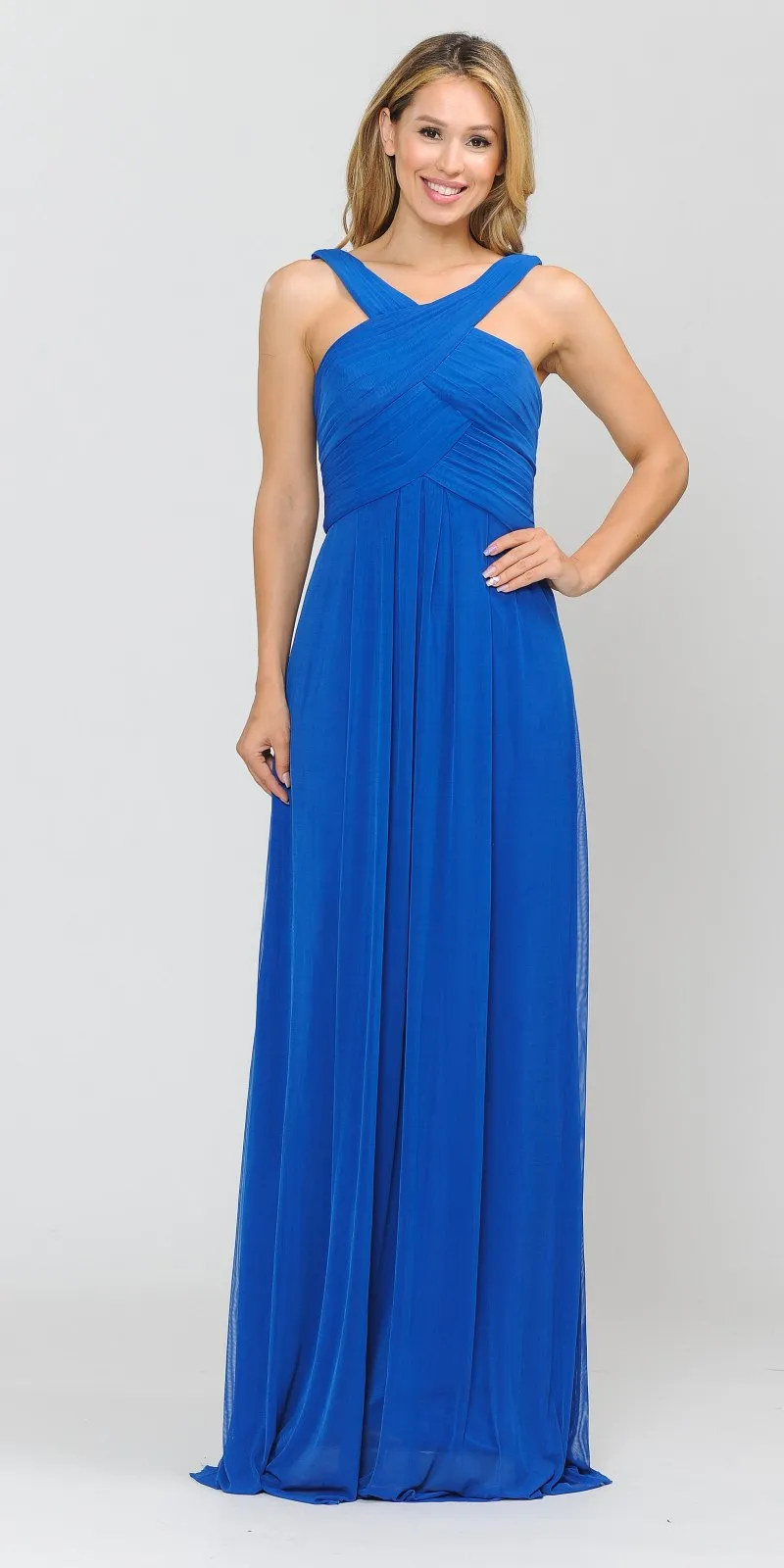 Poly USA 8554 Chiffon A-Line Long Dress Pleated Bodice
