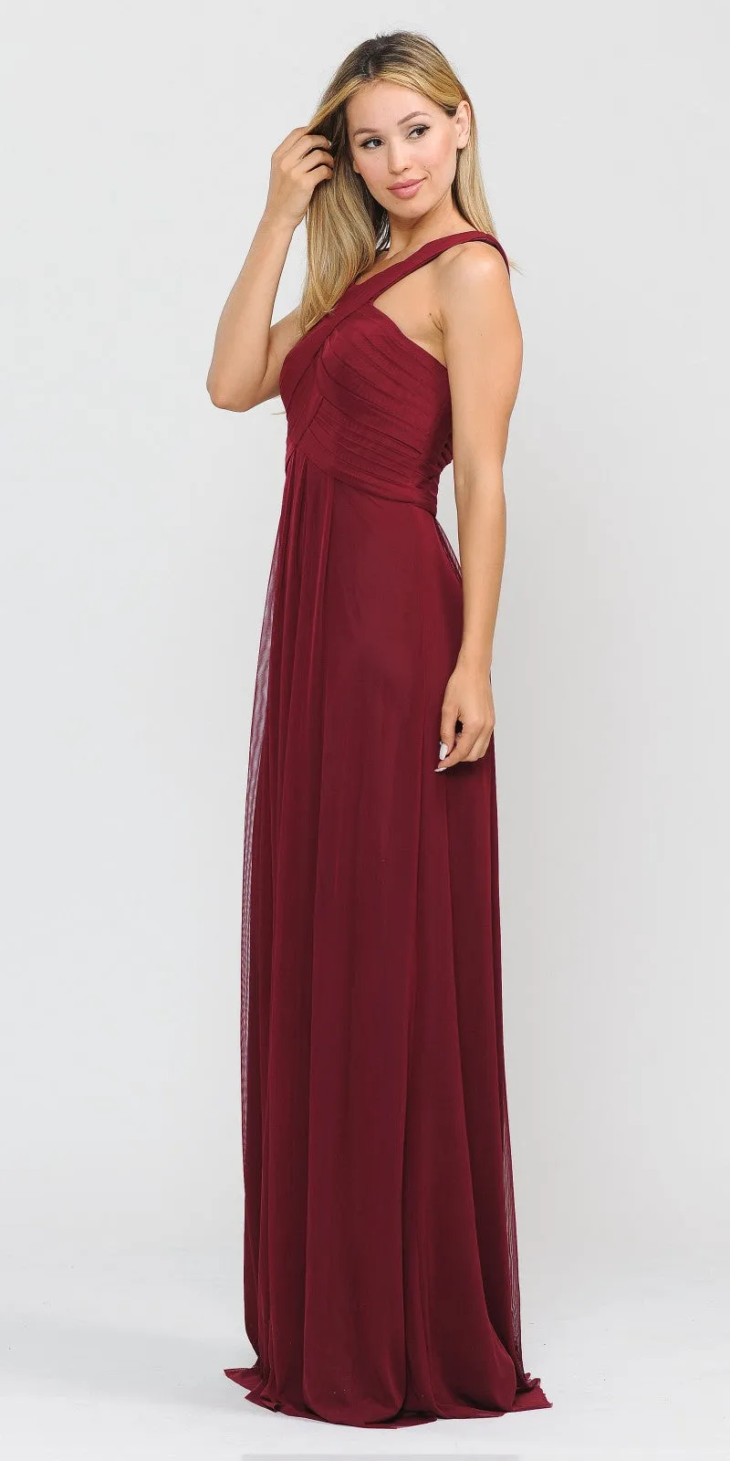 Poly USA 8554 Chiffon A-Line Long Dress Pleated Bodice