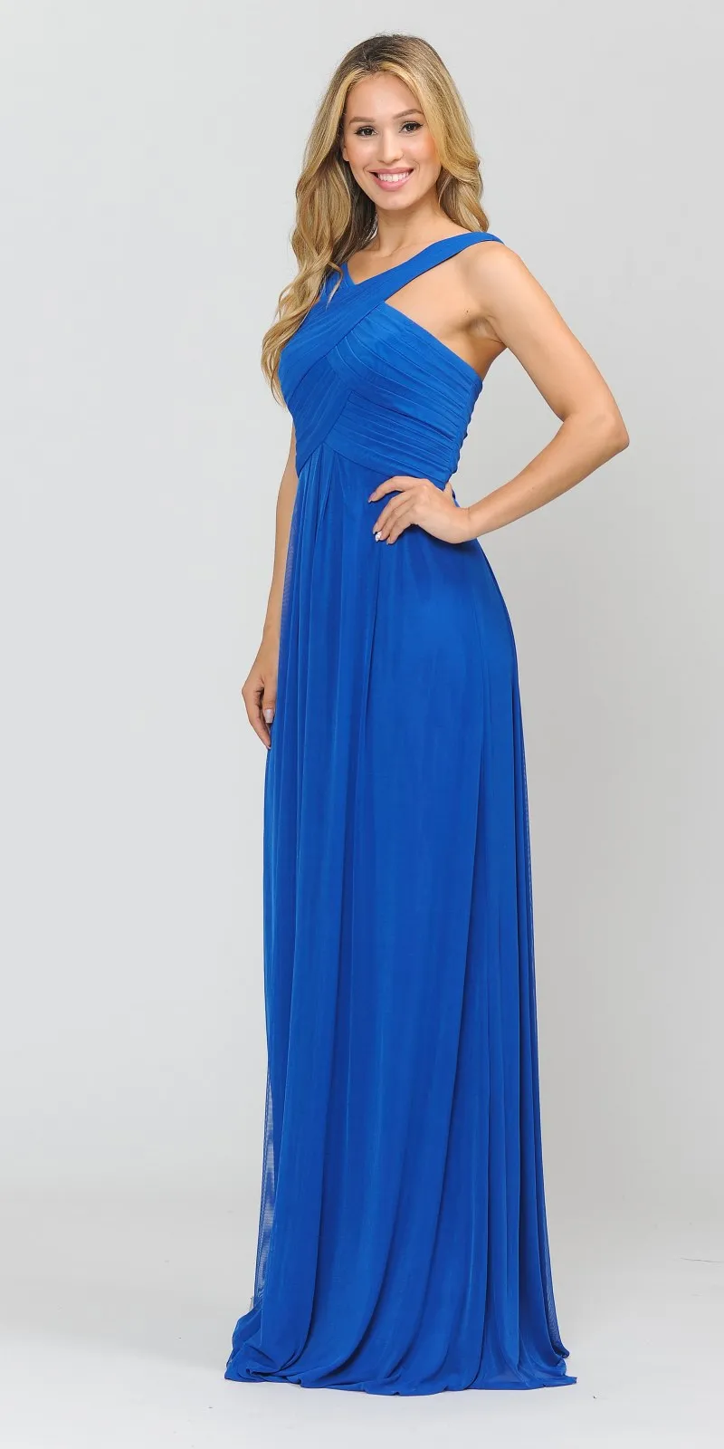 Poly USA 8554 Chiffon A-Line Long Dress Pleated Bodice
