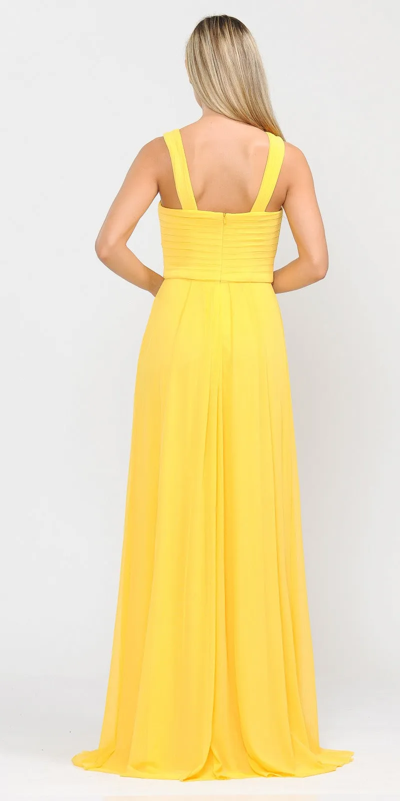 Poly USA 8554 Chiffon A-Line Long Dress Pleated Bodice