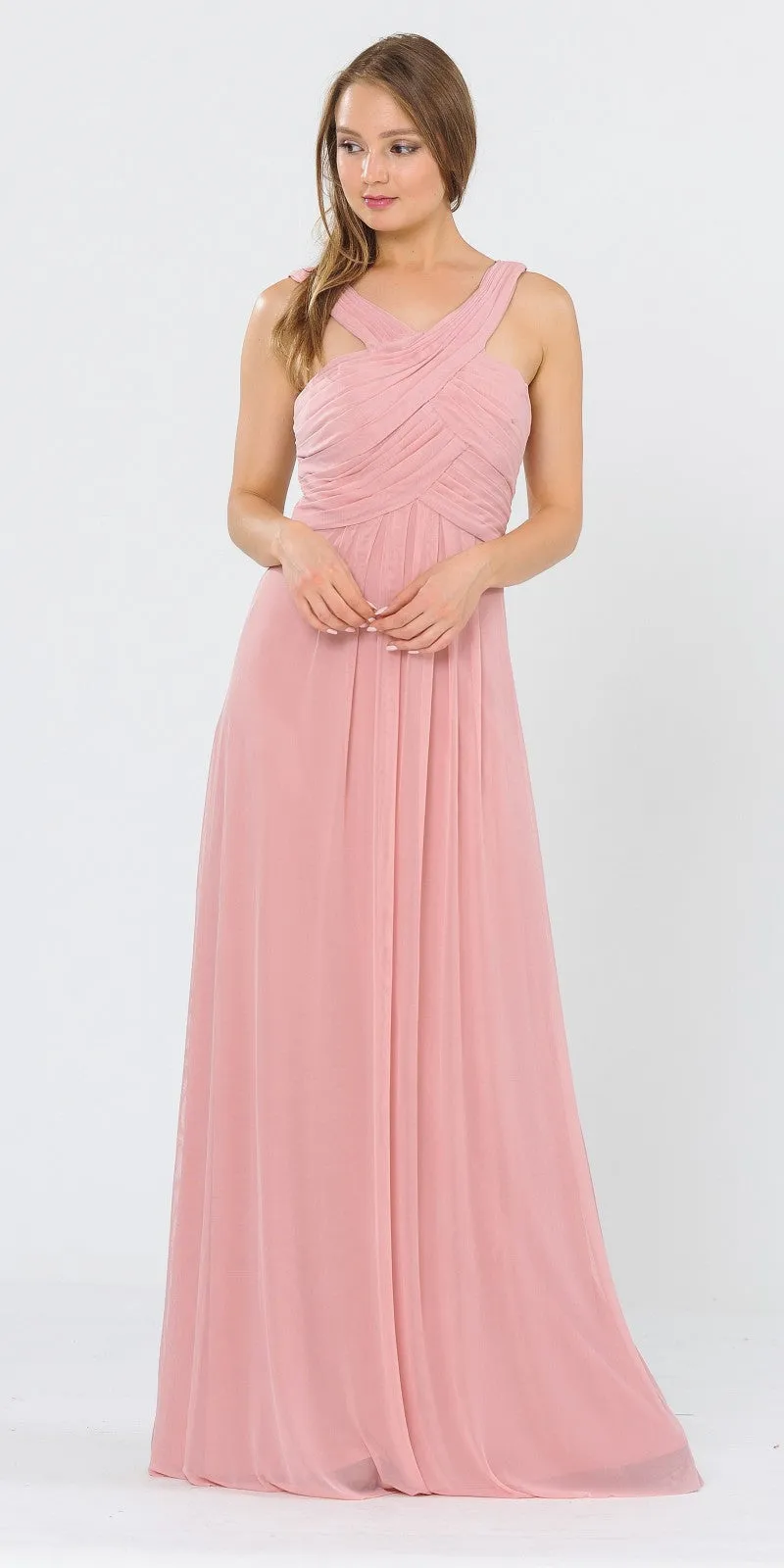 Poly USA 8554 Chiffon A-Line Long Dress Pleated Bodice
