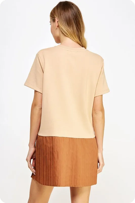 Poplin pleated taupe/brown dress
