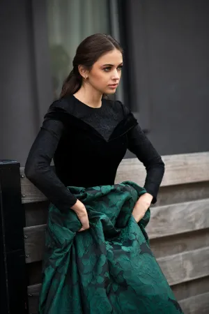 Powder • Lace, Velvet and Jacquard Gown