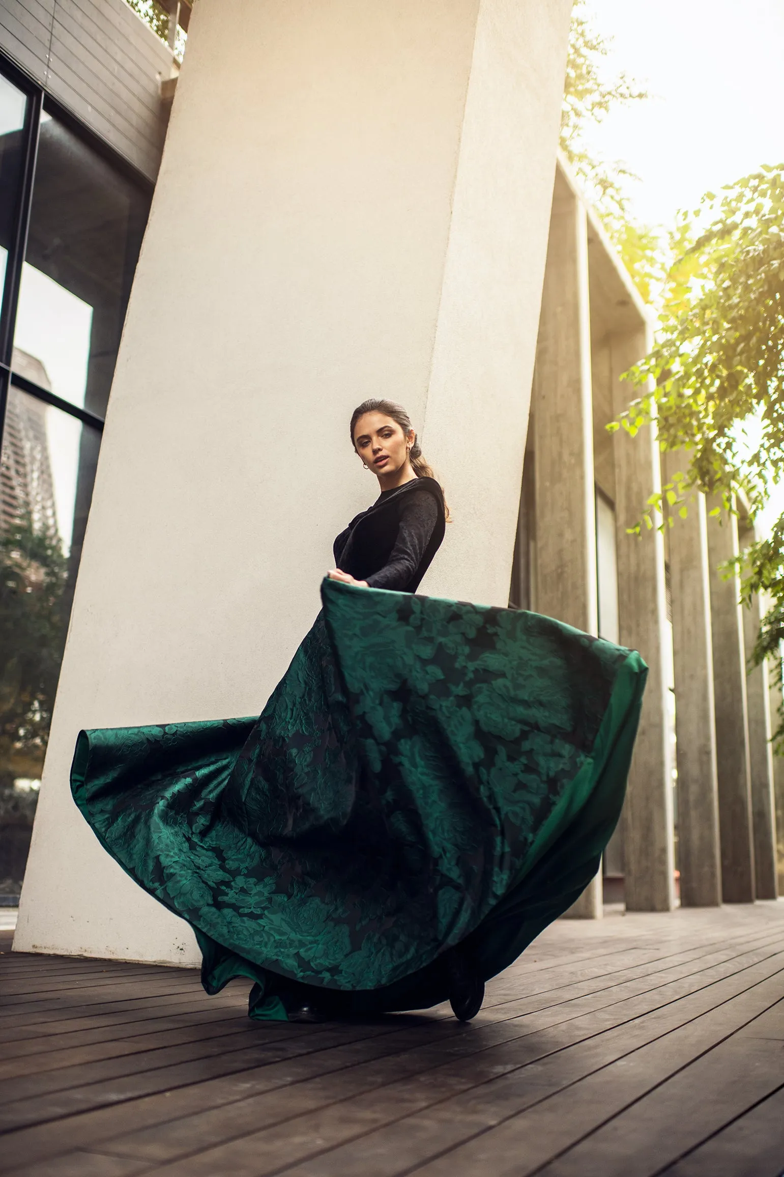Powder • Lace, Velvet and Jacquard Gown