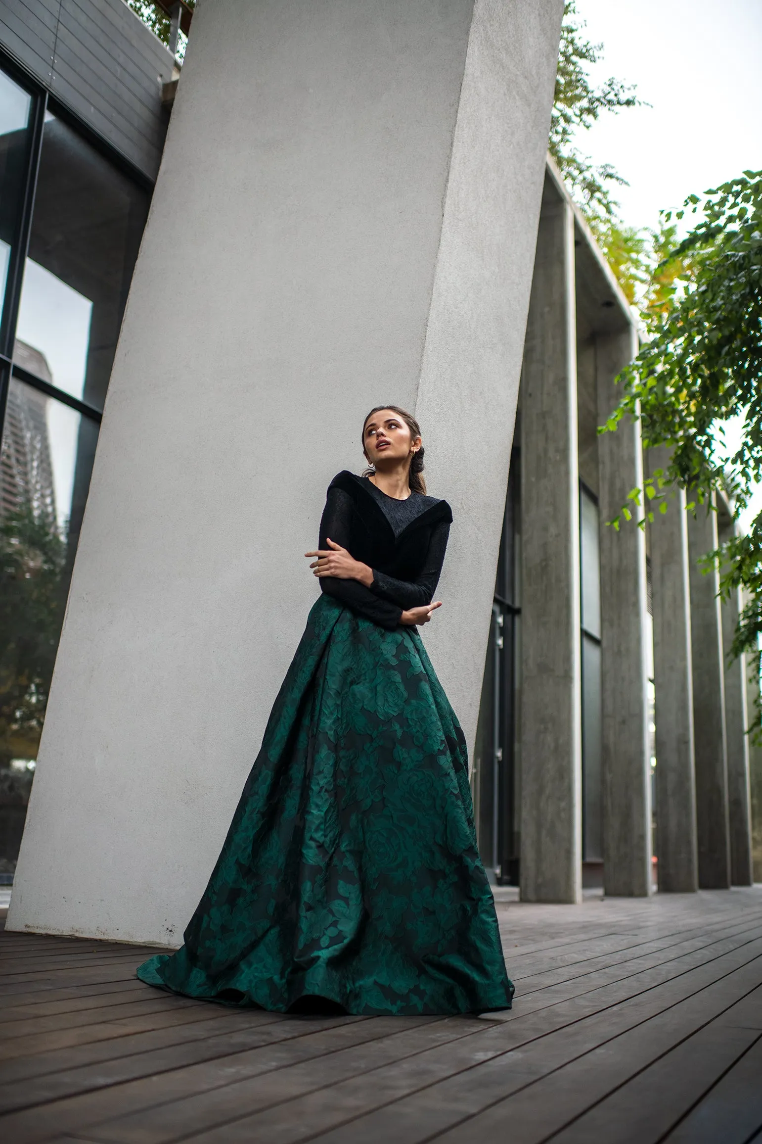 Powder • Lace, Velvet and Jacquard Gown