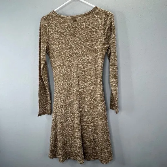 Prana Nadia Faux Wrap Dress size S Cocoa Brown Long Sleeve Surplice Lined NWT