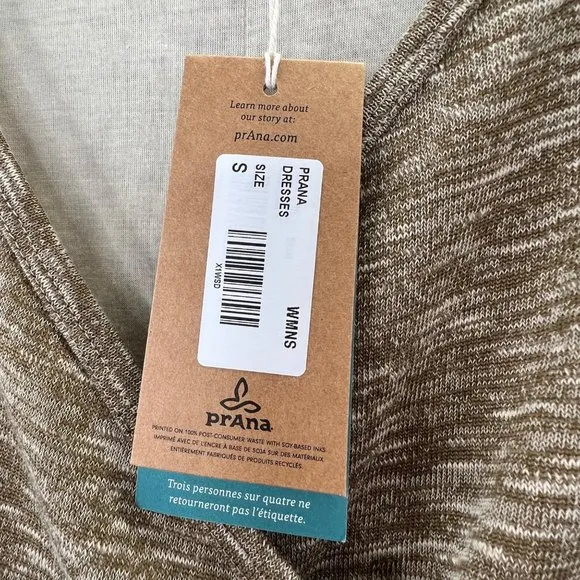 Prana Nadia Faux Wrap Dress size S Cocoa Brown Long Sleeve Surplice Lined NWT